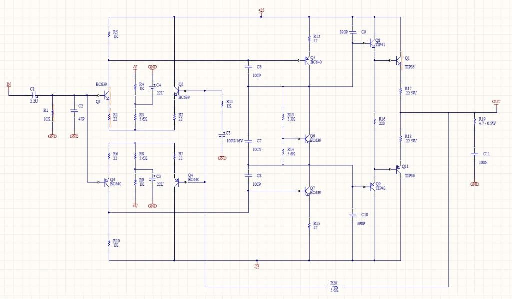 نقشه مدار آمپلی فایر ترانزیستوری تست شده و عملی
